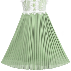 Girls Dress Green Halter Princess Lace Pleated Formal Party Wedding Size 6-12 Years
