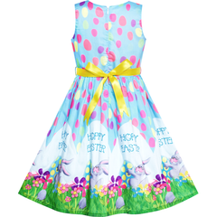 Girls Dress 2 Piece Bag Easter Bunny Egg Hunting Blue Casual Party Size 2-10 Years