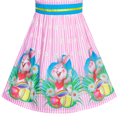 Girls Dress 2 Piece Bag Pink Easter Bunny Egg Hunt Tank Strap Bow Tie Size 2-8 Years