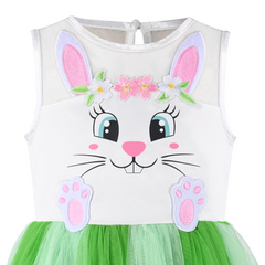 Girls Dress Green Easter Rabbit High Low Dress Egg Hunting Bag Size 4-8 Years