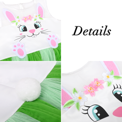 Girls Dress Green Easter Rabbit High Low Dress Egg Hunting Bag Size 4-8 Years