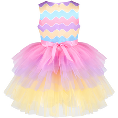 Girls Dress 2 Piece Set Bag Rainbow Layered Tier Easter Bunny Party Size 3-8 Years