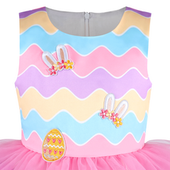 Girls Dress 2 Piece Set Bag Rainbow Layered Tier Easter Bunny Party Size 3-8 Years