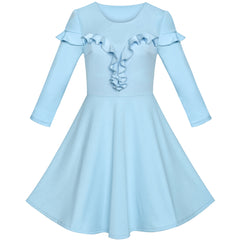 Women's Ruffled Decoration Long Sleeve Vintage Casual Party Dress