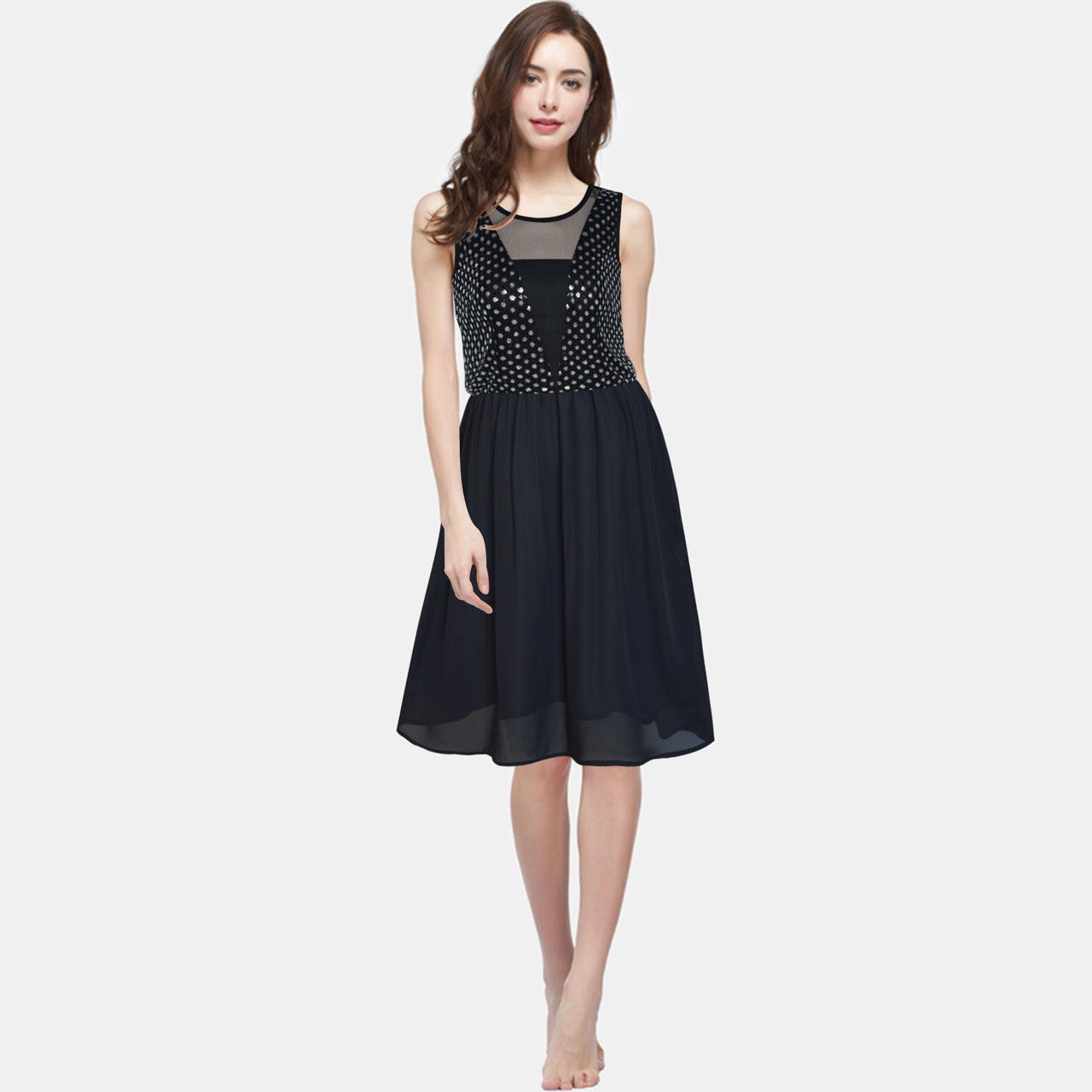 Women Sleeveless Sequin Sexy Chiffon Party Dress
