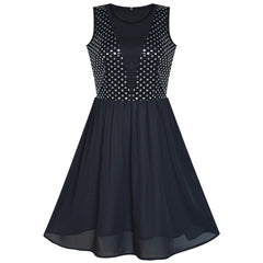 Women Sleeveless Sequin Sexy Chiffon Black Party Dress