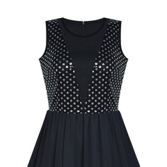 Women Sleeveless Sequin Sexy Chiffon Black Party Dress