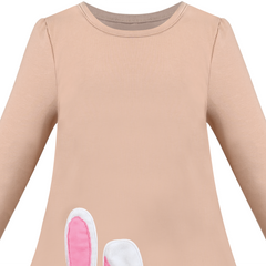 Girls Dress Brown Easter Bunny Egg Heart Embroidery Long Sleeve Cotton Size 4-8 Years