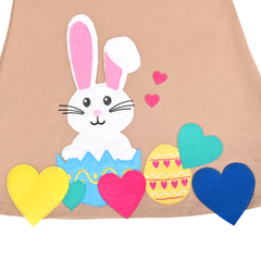 Girls Dress Brown Easter Bunny Egg Heart Embroidery Long Sleeve Cotton Size 4-8 Years