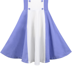 Girls Dress Blue White Color Contrast 60s Retro Flight Stewardess Casual Size 5-10 Years